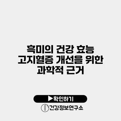 흑미의 건강 효능 고지혈증 개선을 위한 과학적 근거