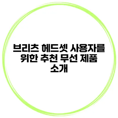 브리츠 헤드셋 사용자를 위한 추천 무선 제품 소개
